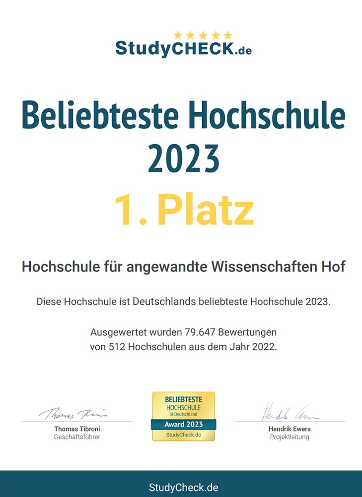 Hochschule Hof auf Platz 1